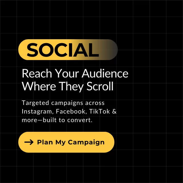 Social Media Ads
Reach Your Audience Where They Scroll
Targeted campaigns across Instagram, Facebook, TikTok & more—built to convert.
